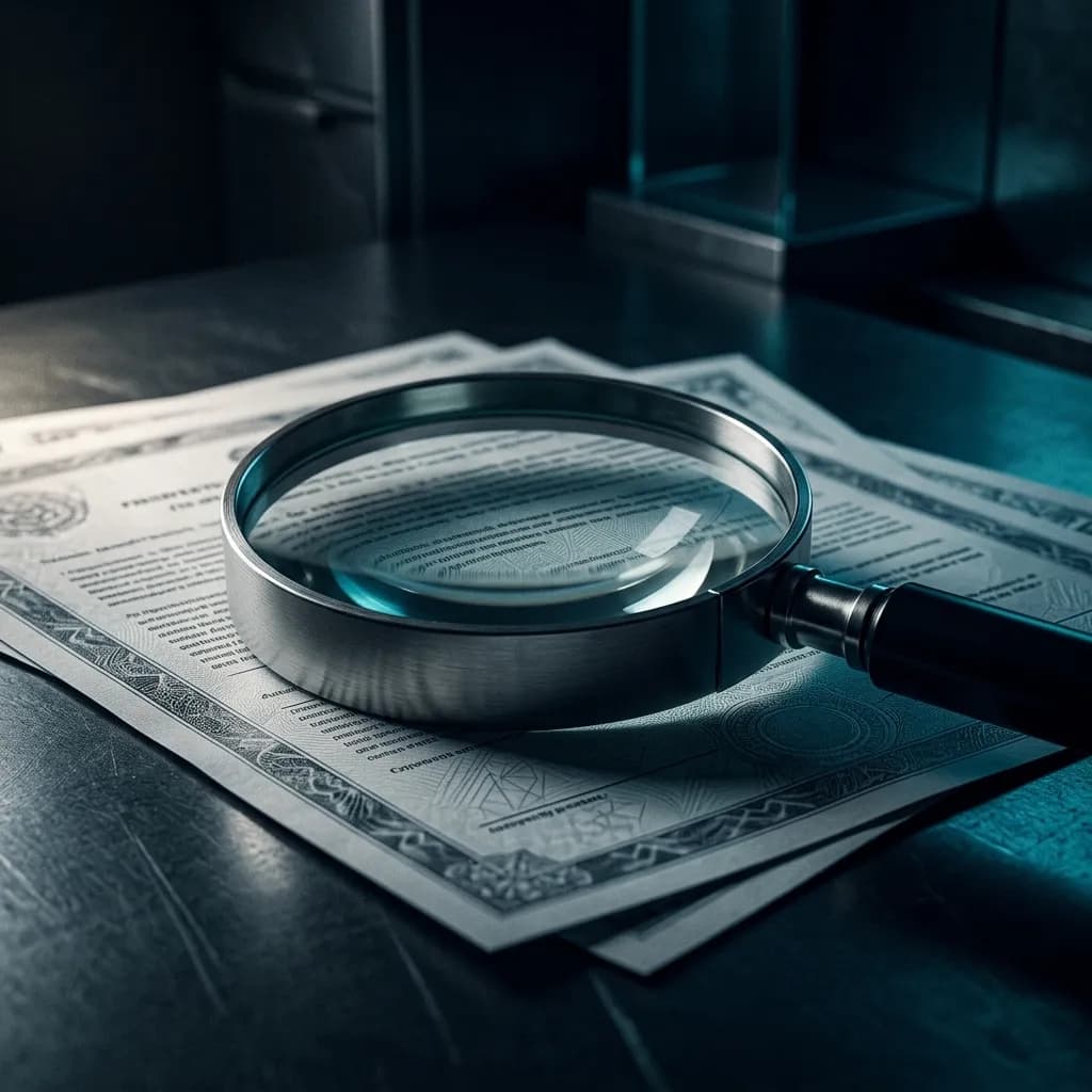 Magnifying glass over financial documents
